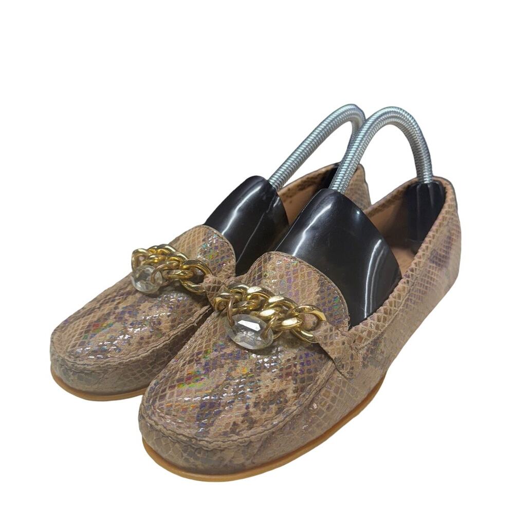 Stuart Weitzman Snake Print Loafers With Gold Cha… - image 1